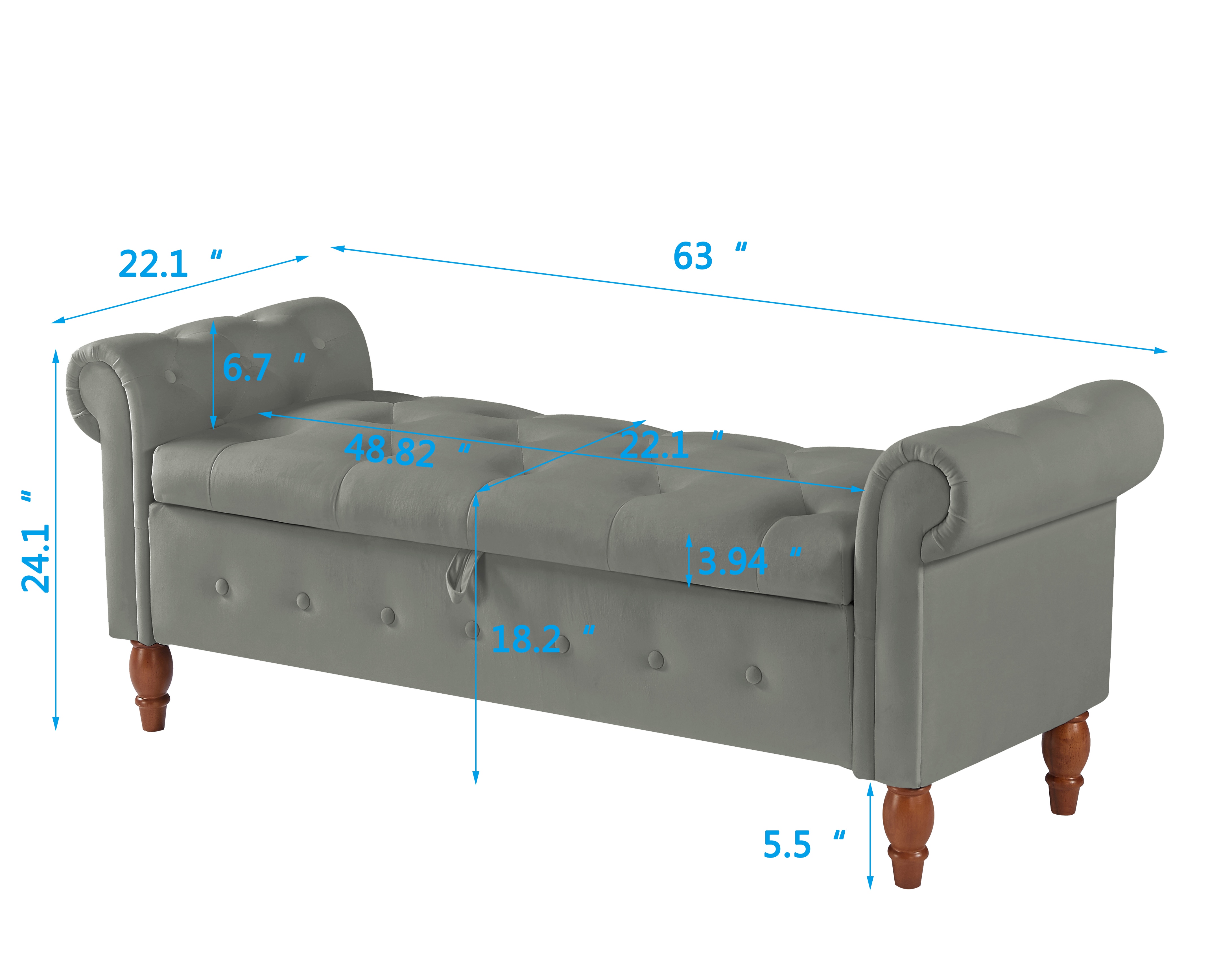 Velvet Multifunctional Storage Rectangular Sofa Stool - Grey_voghion.com